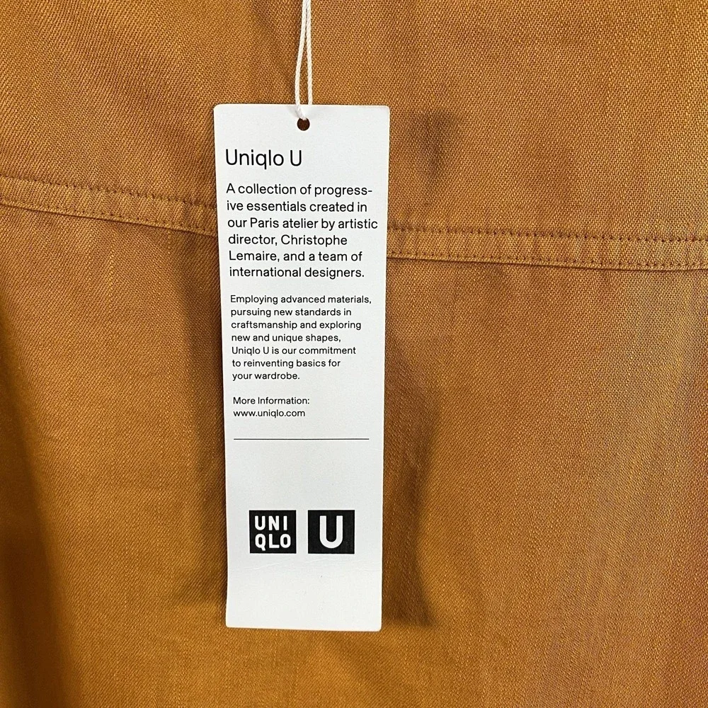 Uniqlo U Dress Womens Small Orange Denim Long Sleeve Drawstring Cotton Pockets